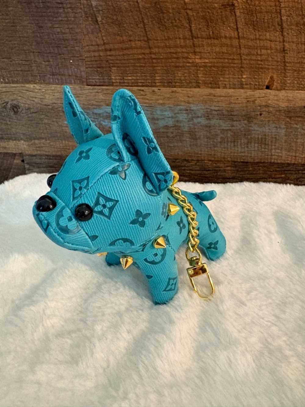 Teal Monogram Bulldog Charm with Gold Hardware